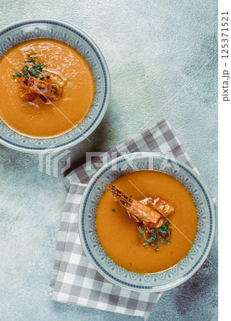 shrimp cream soup, bisque soup, French cuisine, homemade, no people, 125371521