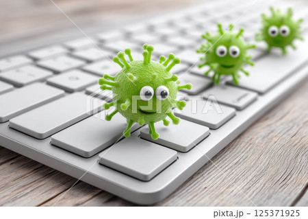 Funny Virus Characters on Computer Keyboard 125371925