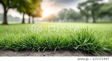 Green Grass Close-up in a Sunny Park 125371997