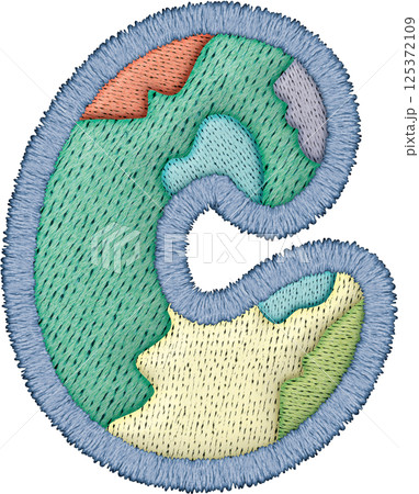 Colorful alphabet patchwork letter uppercase C with embroidery texture showcasing unique design Colorful alphabet patchwork letter uppercase C with embroidery texture showcasing unique design 125372109