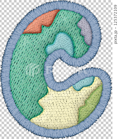 Colorful alphabet patchwork letter uppercase C with embroidery texture showcasing unique design 125372109
