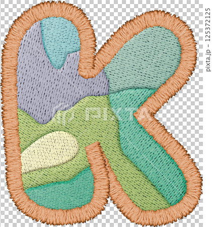 Beautiful alphabet patchwork letter uppercase K showcases intricate embroidery and textile design 125372125