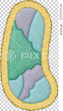 Embroidery features colorful patchwork lowercase l design with textile elements and unique shapes Embroidery features colorful patchwork lowercase l design with textile elements and unique shapes 125372126