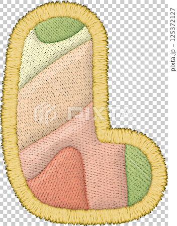 Beautiful alphabet patchwork letter uppercase L with embroidery soft pastel colors and textured textile Beautiful alphabet patchwork letter uppercase L with embroidery soft pastel colors and textured textile 125372127