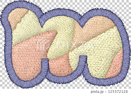 Colorful alphabet patchwork letter lowercase m with intricate embroidery and textile design 125372128