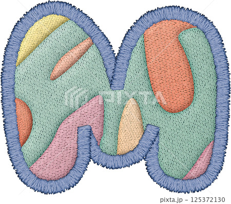 Colorful alphabet patchwork letter uppercase M with embroidery texture and textile design Colorful alphabet patchwork letter uppercase M with embroidery texture and textile design 125372130