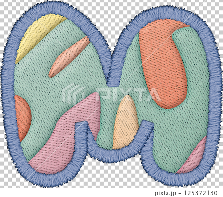 Colorful alphabet patchwork letter uppercase M with embroidery texture and textile design Colorful alphabet patchwork letter uppercase M with embroidery texture and textile design 125372130