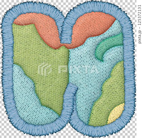 Beautiful patchwork embroidery lowercase n showcases vibrant colors and intricate textile design 125372131