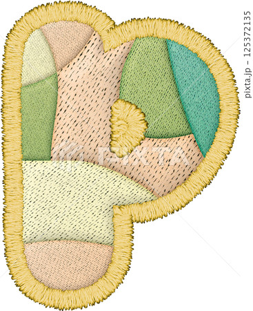 Colorful alphabet patchwork letter lowercase p with embroidery texture and textile design Colorful alphabet patchwork letter lowercase p with embroidery texture and textile design 125372135