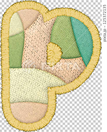 Colorful alphabet patchwork letter lowercase p with embroidery texture and textile design Colorful alphabet patchwork letter lowercase p with embroidery texture and textile design 125372135