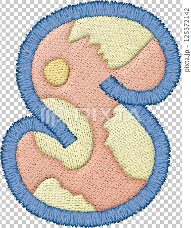 A Beautiful alphabet patchwork letter uppercase S with embroidery in pastel colors A Beautiful alphabet patchwork letter uppercase S with embroidery in pastel colors 125372142