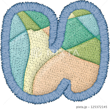 Beautiful alphabet patchwork letter lowercase u features intricate embroidery and colorful textile Beautiful alphabet patchwork letter lowercase u features intricate embroidery and colorful textile 125372145
