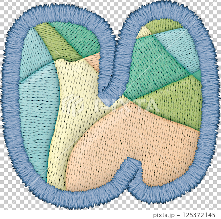 Beautiful alphabet patchwork letter lowercase u features intricate embroidery and colorful textile 125372145