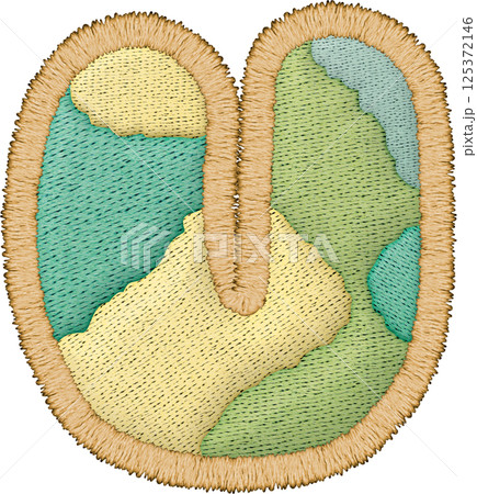 Beautiful alphabet patchwork letter uppercase U with embroidery showcasing textile design Beautiful alphabet patchwork letter uppercase U with embroidery showcasing textile design 125372146