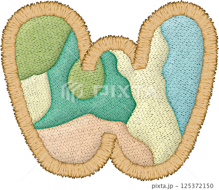 Beautiful patchwork letter lowercase w design featuring embroidery in various colors and textures Beautiful patchwork letter lowercase w design featuring embroidery in various colors and textures 125372150