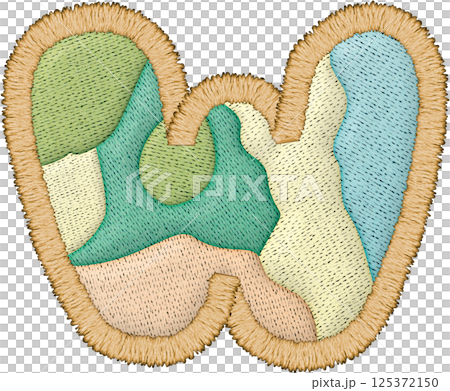 Beautiful patchwork letter lowercase w design featuring embroidery in various colors and textures Beautiful patchwork letter lowercase w design featuring embroidery in various colors and textures 125372150