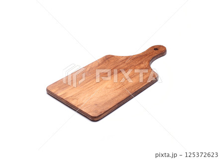 Wood cutting board for homemade bread cooking isolated on white background. Empty wooden 125372623