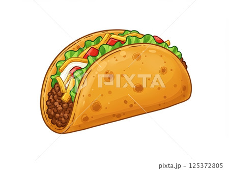 Delicious Mexican taco food with meat and vegetable on white background Delicious Mexican taco food with meat and vegetable on white background 125372805