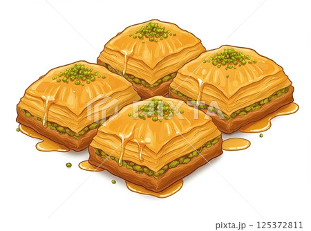 Turkish baklava dessert food with nuts and syrup on white background 125372811