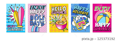 Hello Summer Bright Card and Poster Vector Set Hello Summer Bright Card and Poster Vector Set 125373192