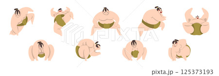 Man Sumo Wrestler Character in Action Pose Vector Set Man Sumo Wrestler Character in Action Pose Vector Set 125373193