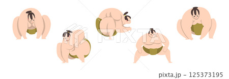 Man Sumo Wrestler Character in Action Pose Vector Set Man Sumo Wrestler Character in Action Pose Vector Set 125373195