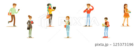 Modern Student Man and Woman Character in Standing Pose Vector Set 125373196