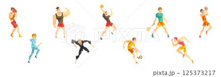 Man Athlete Character Engaged in Different Sport Vector Set 125373217
