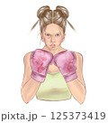 girl in boxing gloves, women boxing, boxing gloves pink with flowers, sports set, isolated illustrations in high quality on white background, perfect for poster design, for sporting goods design. 125373419