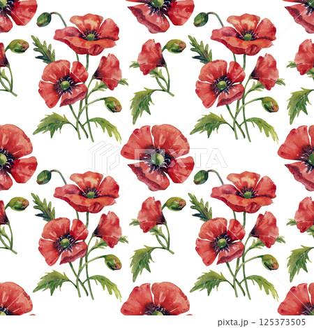 Elegant red poppies with buds and greenery on a...のイラスト素材 [125373505 ...