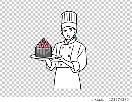 Female chef holding a cake in her hands 125374389