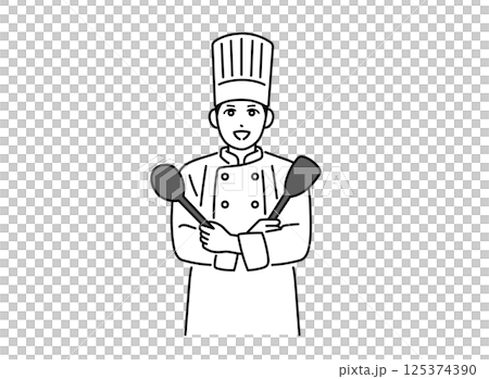両手に調理道具を持っている男性の料理人 125374390