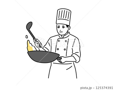中華鍋を振るってチャーハンを作る男性の料理人 125374391