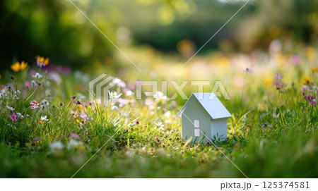 Model House Amidst a Colorful Blooming Meadow 125374581