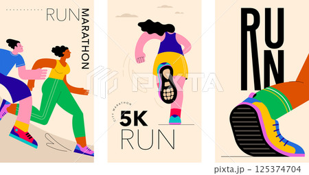 Abstract runners figures. Colorful illustration of group of people, men and women, running marathon Abstract runners figures. Colorful illustration of group of people, men and women, running marathon 125374704