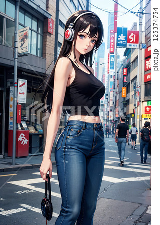 街の中の女性のイラスト素材 [125374754] - PIXTA