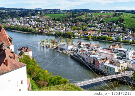 Confluence of rivers Inn, Danube and Ilz in Passau, Bavaria, Germany. The City of Three Rivers Confluence of rivers Inn, Danube and Ilz in Passau, Bavaria, Germany. The City of Three Rivers 125375213