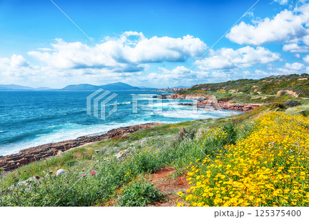 Astonishing spring cityscape of Alghero town at morning. Astonishing spring cityscape of Alghero town at morning. 125375400