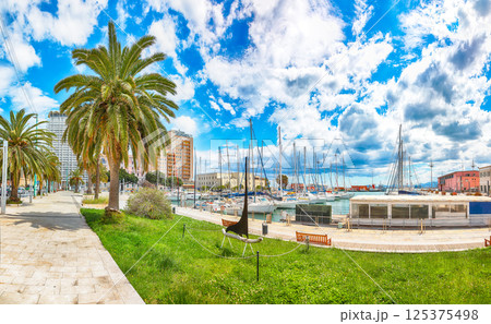 Astonishing spring cityscape with marina and Yachts and boats in town Cagliari 125375498