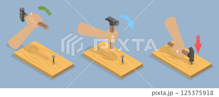 3D Isometric Flat Vector Illustration of Physics Experiment, Types Of Energy, Potential And Kinetic. 125375918
