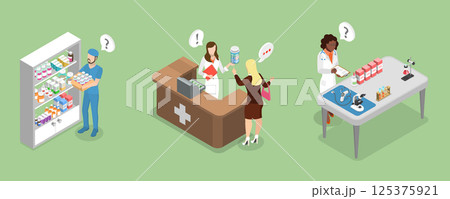 3D Isometric Flat Vector Illustration of Distribution of Pharm Products , Pharmacy Store 125375921