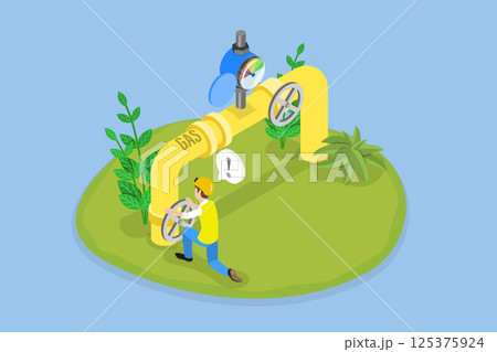 3D Isometric Flat Vector Illustration of Oil or Gas Pipeline Service, Pumping Station Transport Industry 125375924