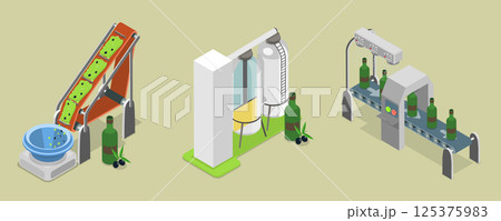 3D Isometric Flat Vector Illustration of Production of Olive Oil , Manufacture Process Stages 3D Isometric Flat Vector Illustration of Production of Olive Oil , Manufacture Process Stages 125375983