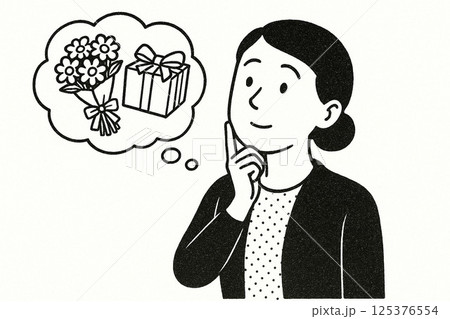 プレゼントを考える女性 プレゼントを考える女性 125376554