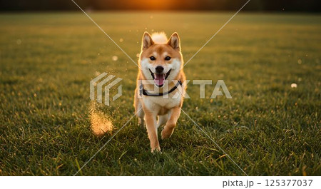 芝生を駆ける元気いっぱいの柴犬6 AI生成画像 芝生を駆ける元気いっぱいの柴犬6 AI生成画像 125377037