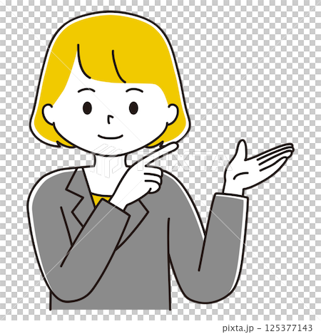 圖:右上方一位身穿西裝的女士正指著東西、面帶微笑 圖:右上方一位身穿西裝的女士正指著東西、面帶微笑 125377143
