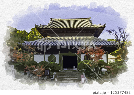 水彩画風 井山宝福寺 仏殿 岡山県総社市 水彩画風 井山宝福寺 仏殿 岡山県総社市 125377482