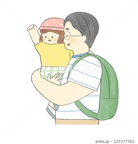 手描き風イラスト 子どもを抱っこする父親 手描き風イラスト 子どもを抱っこする父親 125377562