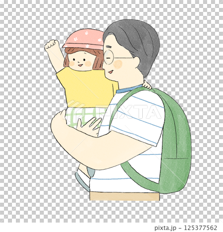 手描き風イラスト 子どもを抱っこする父親 手描き風イラスト 子どもを抱っこする父親 125377562