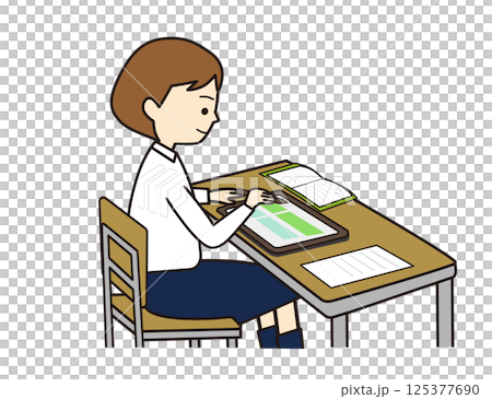 使用平板電腦學習的女學生 使用平板電腦學習的女學生 125377690